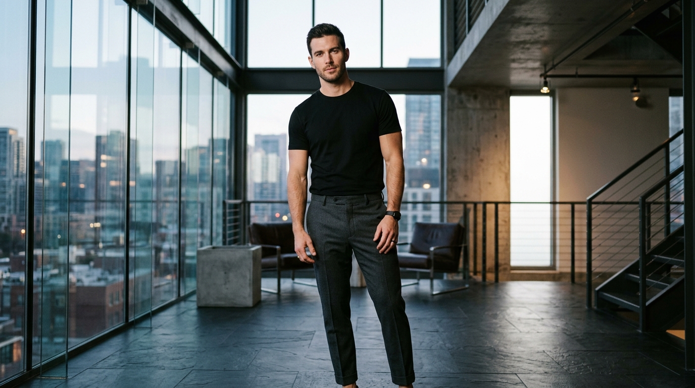 SHIFU Obsidian Jet Black Round Neck T-Shirt angle 3