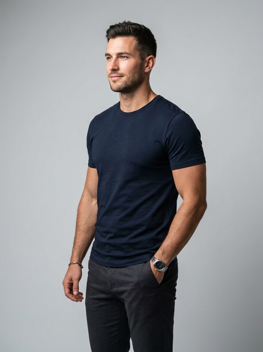 SHIFU Signature Navy Round Neck T-Shirt angle 2